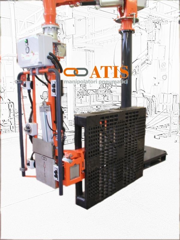 Pneumatic rigid arm balancer to handle pallet