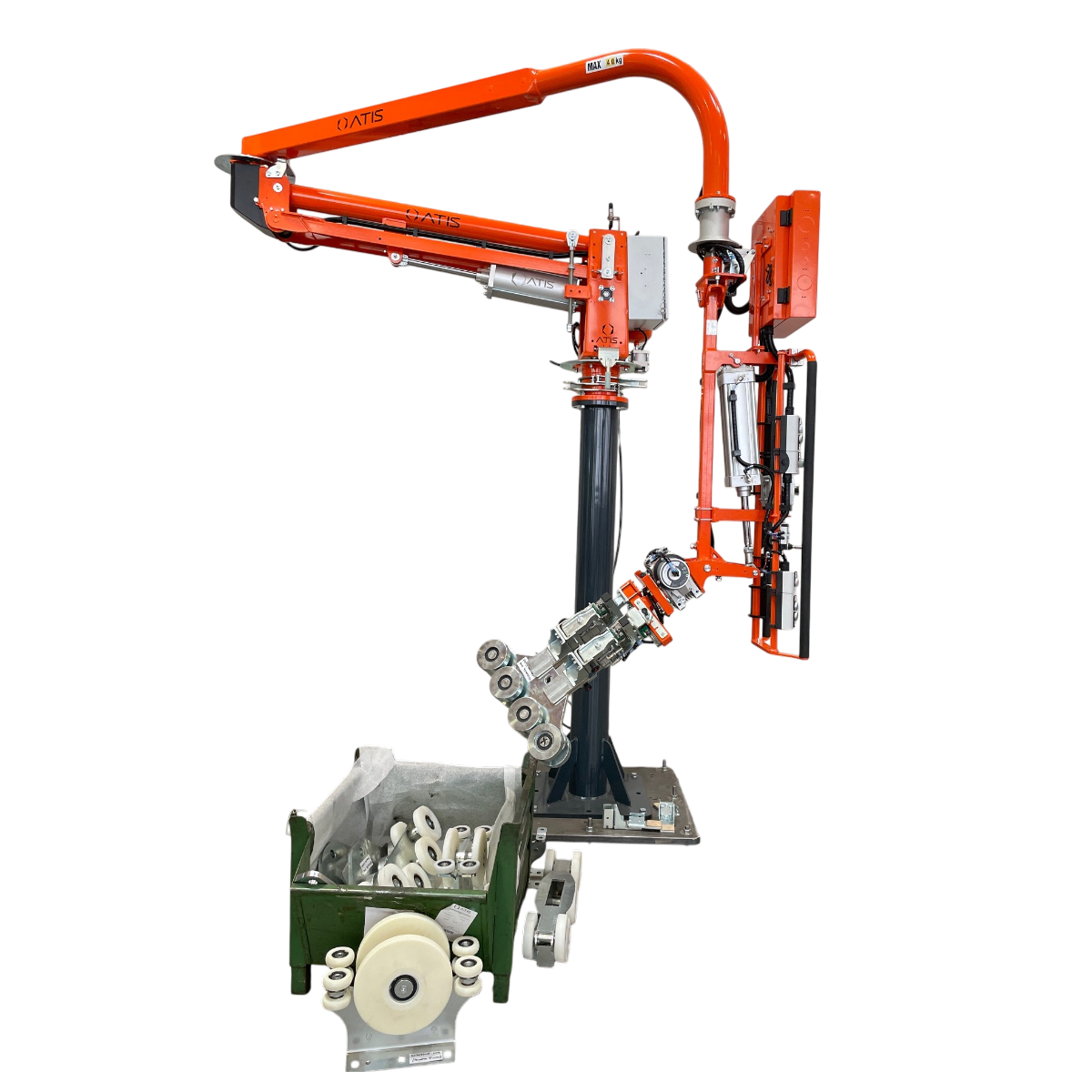 Pneumatic manipulator for wheels of trolley