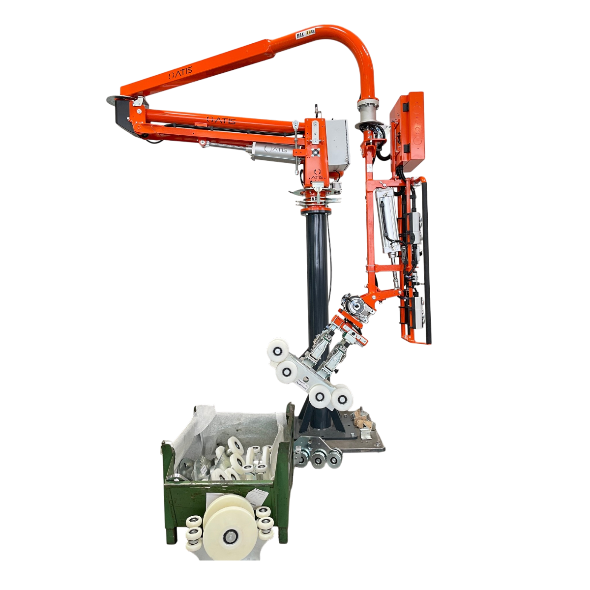 Pnuematic manipulator for wheel of trolley